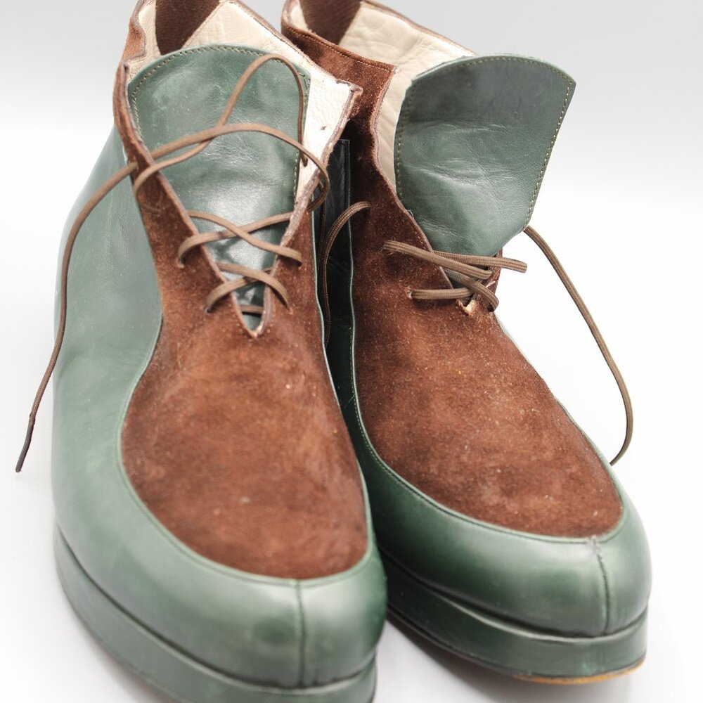 Giraudon Boots Women 41.5 Brown Green Boho Lagenlook Cottagecore Shoes VTG